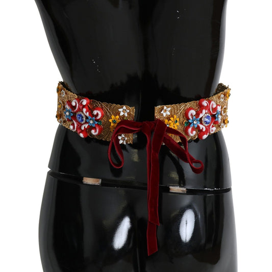 Dolce & Gabbana Gold-Tone Floral Crystal Waist Belt Belt Dolce & Gabbana Black