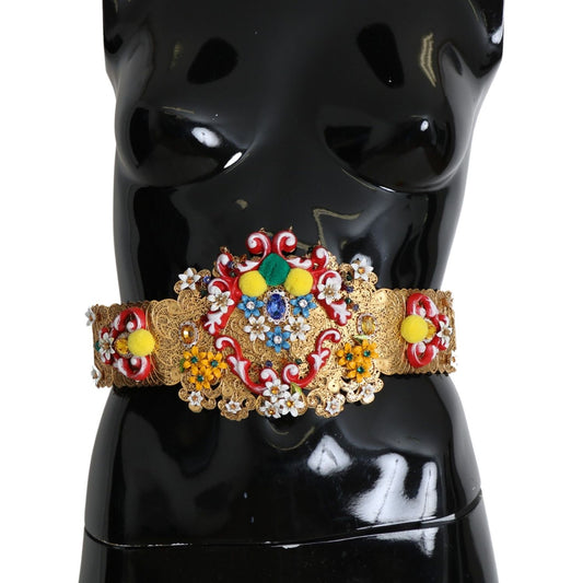 Dolce & Gabbana Gold-Tone Floral Crystal Waist Belt Belt Dolce & Gabbana Black