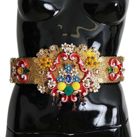 Dolce & Gabbana Golden Floral Crystal Embellished Waist Belt Belt Dolce & Gabbana Rosy Brown