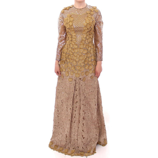 Lanre Da Silva Ajayi Exquisite Gold Lace Maxi Dress with Crystals Lanre Da Silva Ajayi Rosy Brown