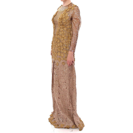 Lanre Da Silva Ajayi Exquisite Gold Lace Maxi Dress with Crystals Lanre Da Silva Ajayi Rosy Brown