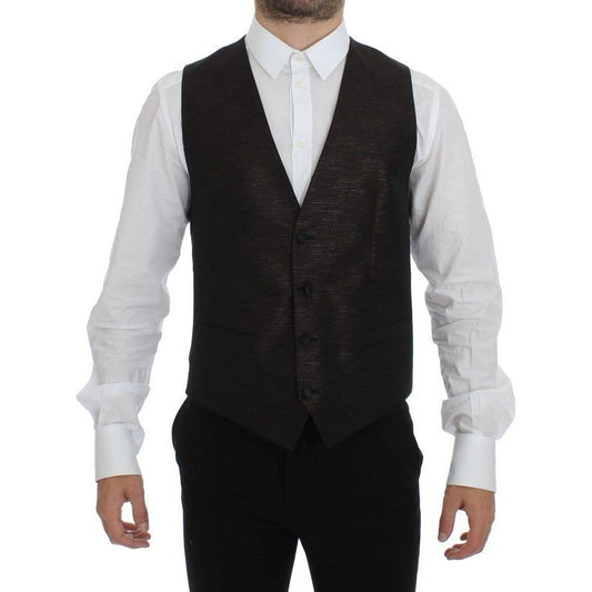 Dolce & Gabbana Elegant Brown Black Wool Blend Dress Vest Dolce & Gabbana Black