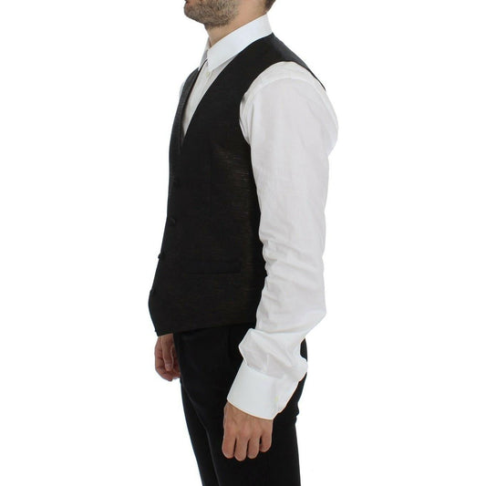 Dolce & Gabbana Elegant Brown Black Wool Blend Dress Vest Dolce & Gabbana Black