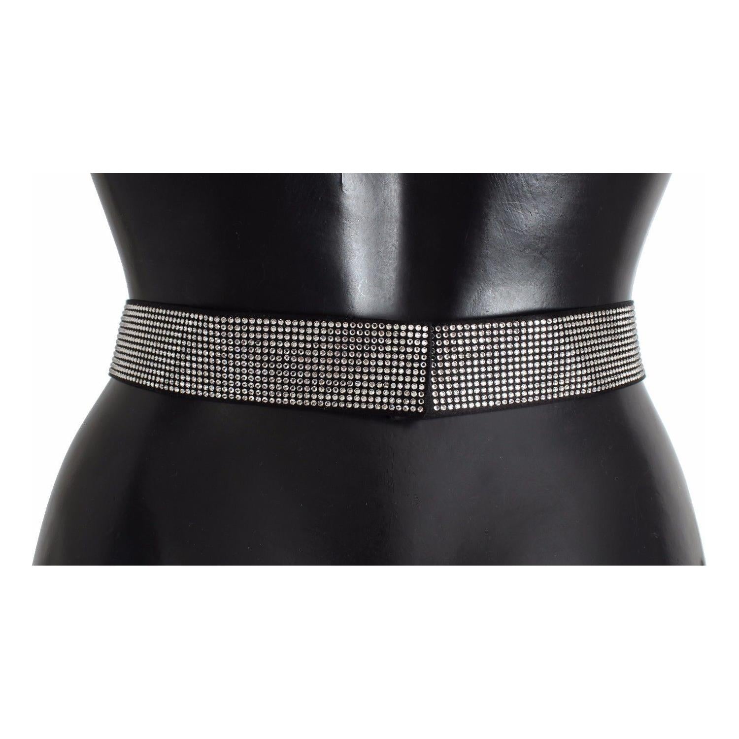 Dolce & Gabbana Black Silk Clear Crystal Bow Waist Belt