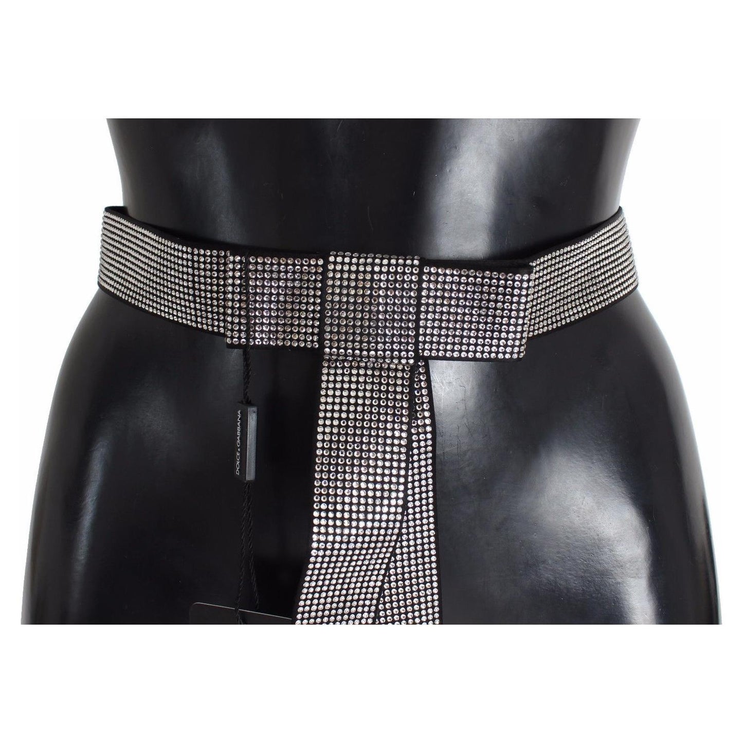 Dolce & Gabbana Black Silk Clear Crystal Bow Waist Belt WOMAN BELTS