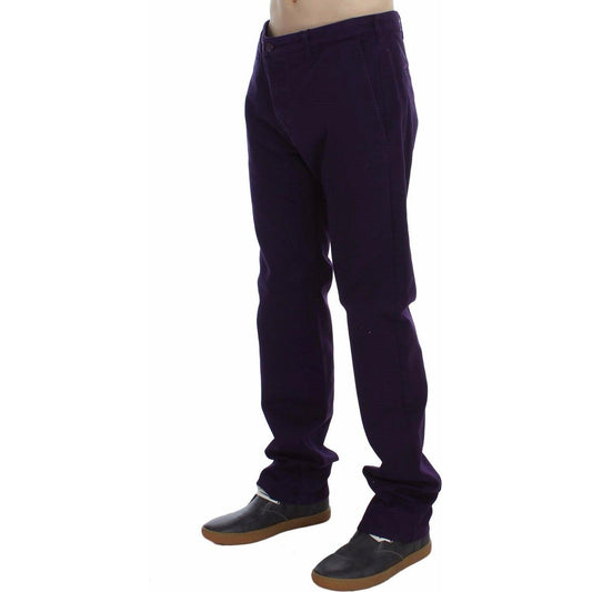GF Ferre Purple Cotton Stretch Slim Chinos GF Ferre Black