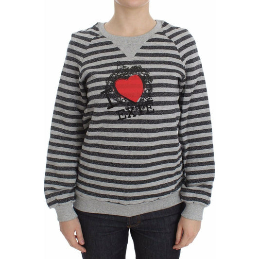 Exte Chic Gray Striped Crew-Neck Sweater Exte Dark Slate Gray