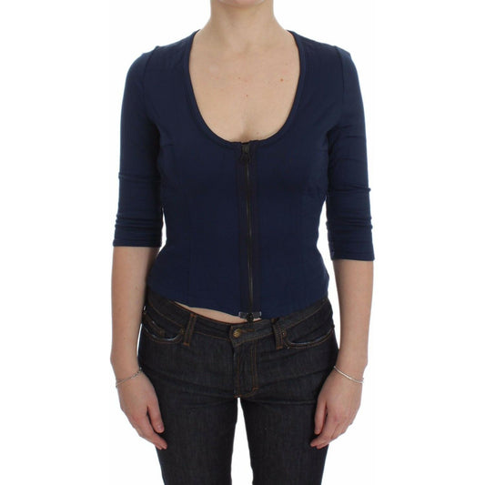 Exte Chic Zippered Crew-Neck Blue Sweater Exte Rosy Brown