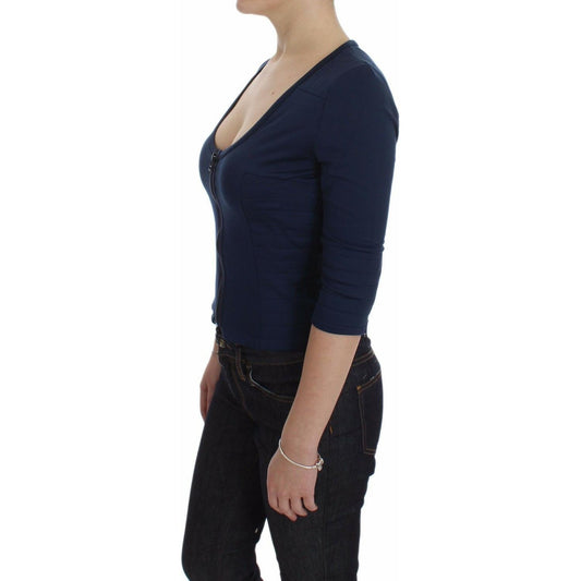 Exte Chic Zippered Crew-Neck Blue Sweater Exte Black