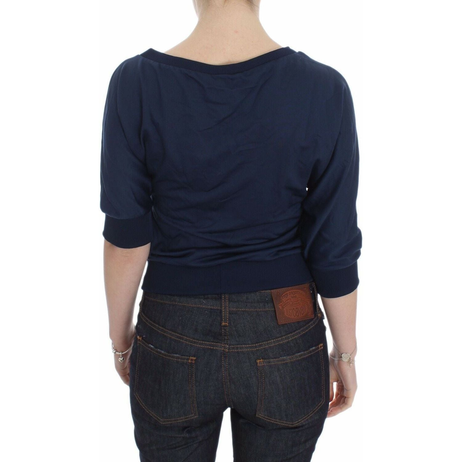 优雅蓝色深 V 领毛衣