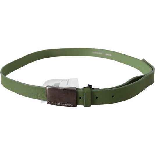 Costume National Chic Green Leather Waist Belt with Silver Buckle Belt Costume National Dark Olive Green