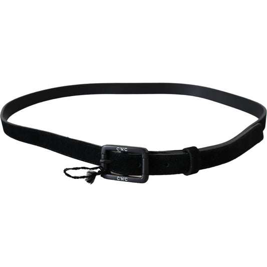 Costume National Elegant Black Velvet Buckle Leather Belt Belt Costume National Black