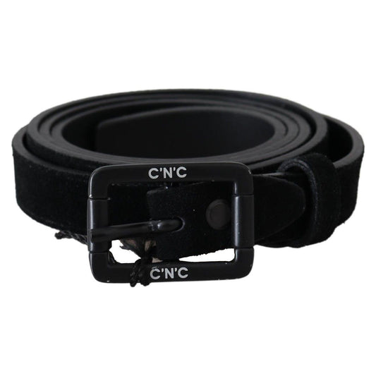 Costume National Elegant Black Velvet Buckle Leather Belt Belt Costume National Black