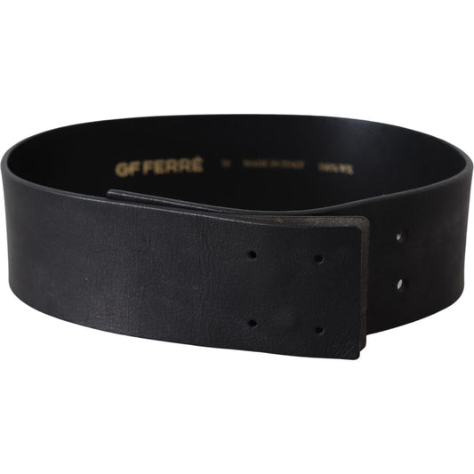 GF Ferre Elegant Solid Black Leather Belt Belt GF Ferre Black