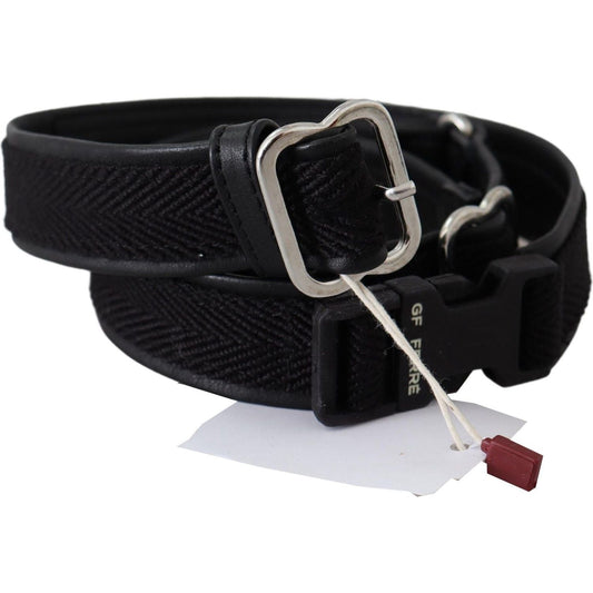 GF Ferre Chic Black Leather Waist Belt with Chrome Buckle Belt GF Ferre Gray