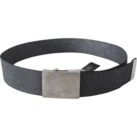 Exte Elegant Black Canvas Waist Belt with Silver Buckle Belt Exte Dark Slate Gray