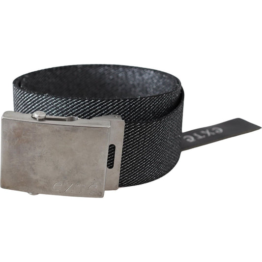 Exte Elegant Black Canvas Waist Belt with Silver Buckle Belt Exte Dark Slate Gray