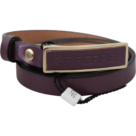 GF Ferre Elegant Maroon Leather Belt with Gold-Tone Buckle Belt GF Ferre Dark Slate Gray