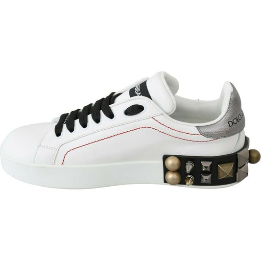 Dolce & Gabbana Floral Crystal-Embellished Leather Sneakers Dolce & Gabbana Light Gray