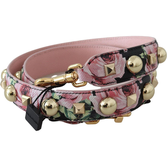 Dolce & Gabbana Floral Gold Stud Leather Strap in Pink Dolce & Gabbana Rosy Brown