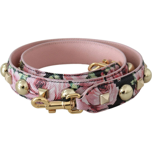 Dolce & Gabbana Floral Gold Stud Leather Strap in Pink Dolce & Gabbana Rosy Brown