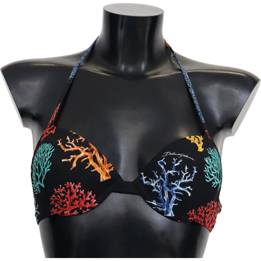 Dolce & Gabbana Chic Black Coral Print Bikini Top Dolce & Gabbana Dark Slate Gray