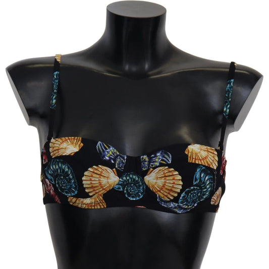 Dolce & Gabbana Chic Seashell-Print Bikini Top Dolce & Gabbana Black