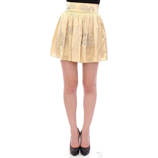 Andrea Incontri Chic Beige Floral Embroidered Mini Skirt Andrea Incontri Tan