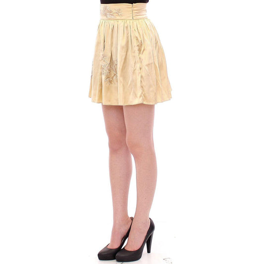 Andrea Incontri Chic Beige Floral Embroidered Mini Skirt Andrea Incontri Tan