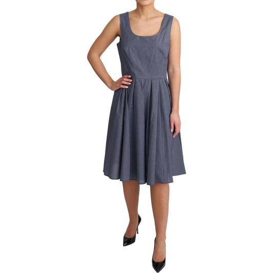 Dolce & Gabbana Chic Blue Polka-Dotted Sleeveless A-Line Dress Dolce & Gabbana Dark Slate Gray