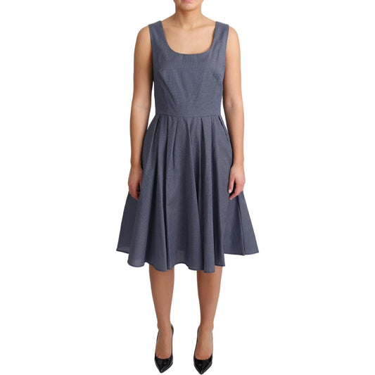 Dolce & Gabbana Chic Blue Polka-Dotted Sleeveless A-Line Dress Dolce & Gabbana Dark Slate Gray