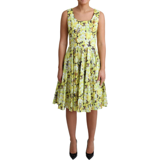 Dolce & Gabbana Elegant Yellow Floral A-Line Sleeveless Dress Dolce & Gabbana Dark Khaki
