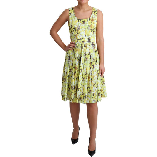Dolce & Gabbana Elegant Yellow Floral A-Line Sleeveless Dress Dolce & Gabbana Dark Khaki