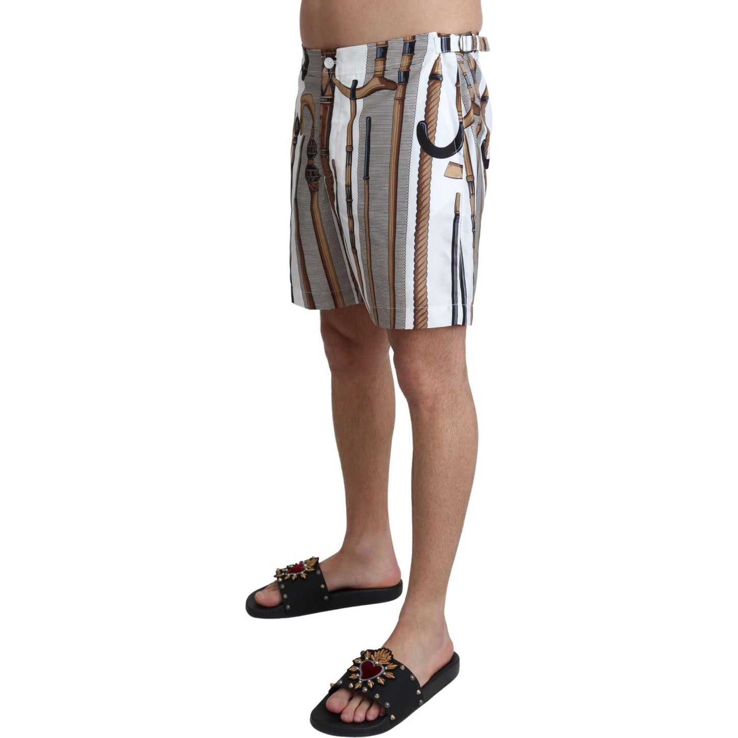 Dolce & Gabbana White Walking Stick Beachwear Shorts Swimshorts