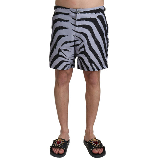 Dolce & Gabbana Elegant Gray Zebra Print Swim Trunks Dolce & Gabbana Dim Gray