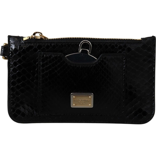Dolce & Gabbana Elegant Python Pattern Leather Wristlet Wallet Dolce & Gabbana Black