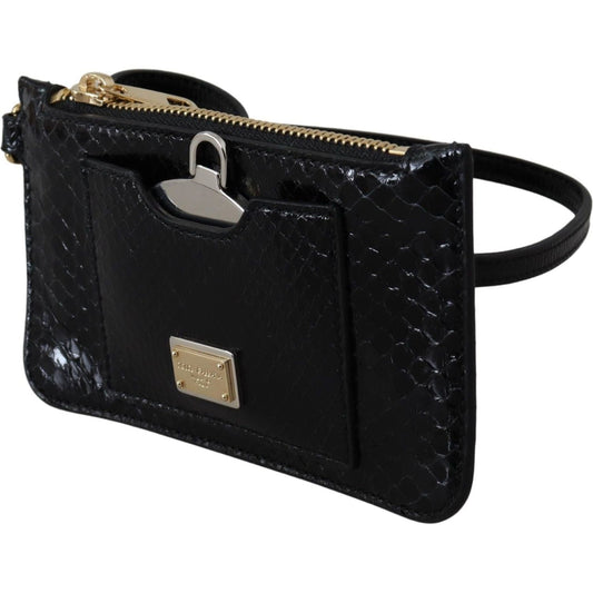 Dolce & Gabbana Elegant Python Pattern Leather Wristlet Wallet Dolce & Gabbana Black