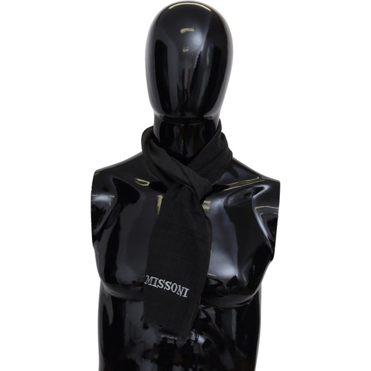 Missoni Elegant Black Wool Scarf with Embroidered Logo Missoni Black