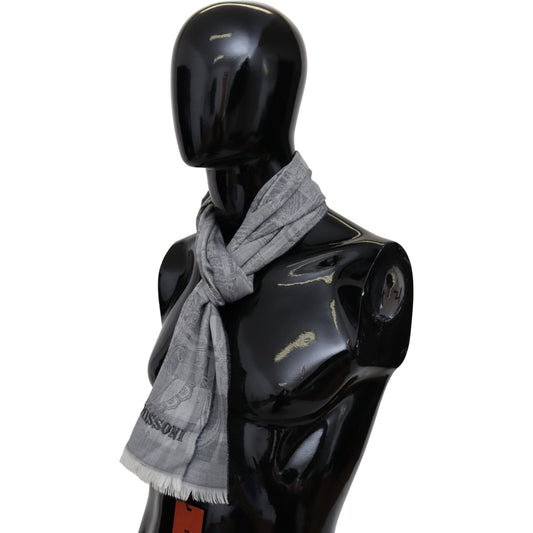 Missoni Chic Unisex Gray Wool Scarf with Logo Embroidery Missoni Black