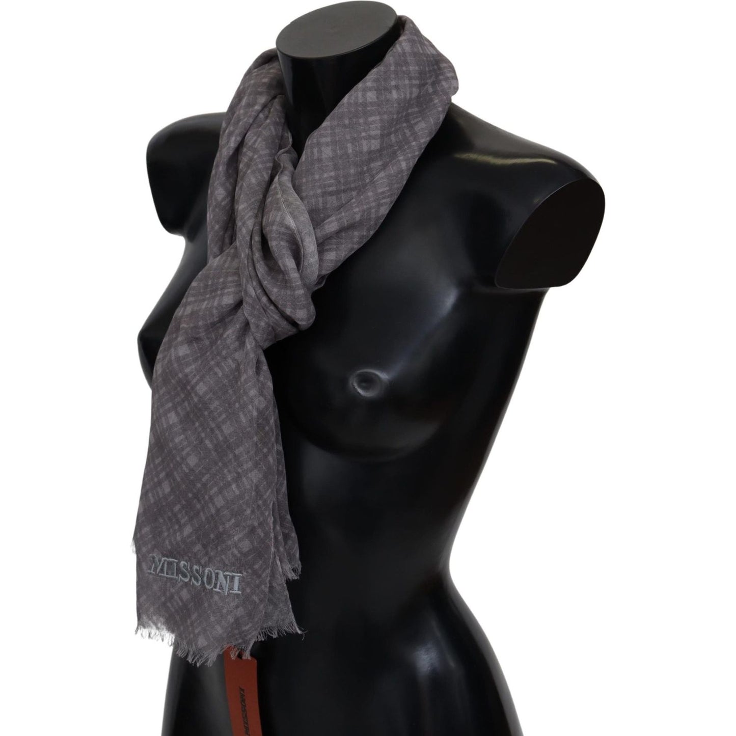 Missoni Elegant Wool Silk Blend Plaid Scarf Missoni Dark Slate Gray