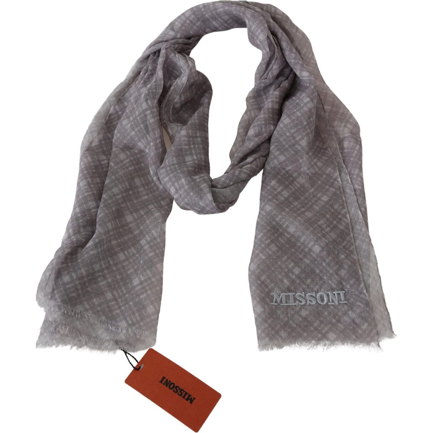 Missoni Elegant Wool Silk Blend Plaid Scarf Missoni Dim Gray
