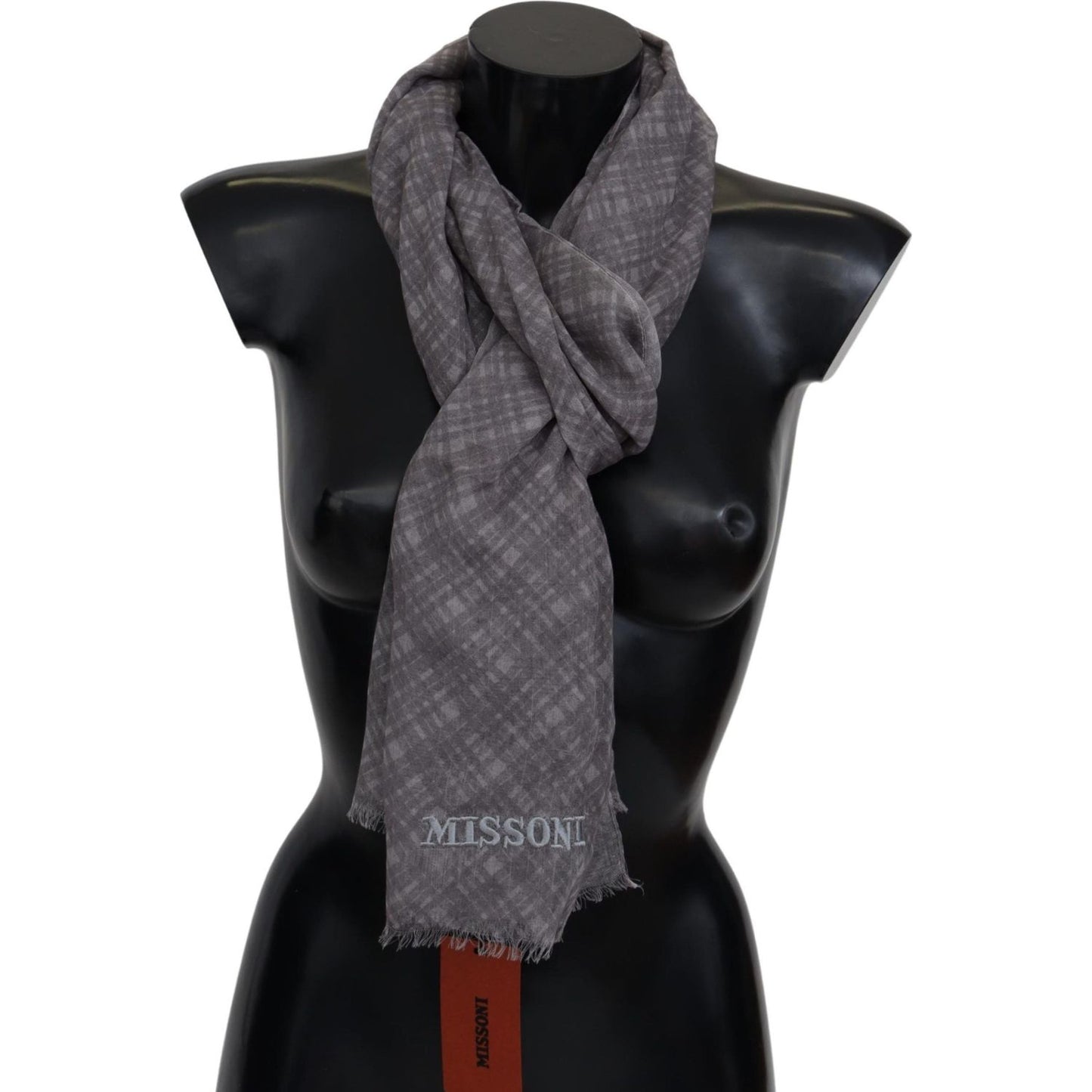 Missoni Elegant Wool Silk Blend Plaid Scarf Missoni Dark Slate Gray