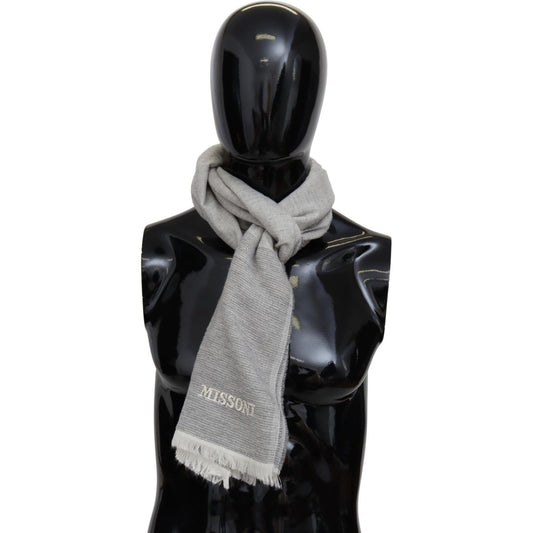 Missoni Elegant Beige Wool Scarf with Embroidery Detail Missoni Dark Gray