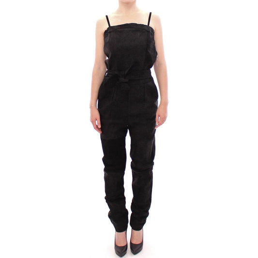 La Maison du Couturier Elegant Black Leather Jumpsuit with Waist Strap Coats & Jackets La Maison du Couturier Light Pink
