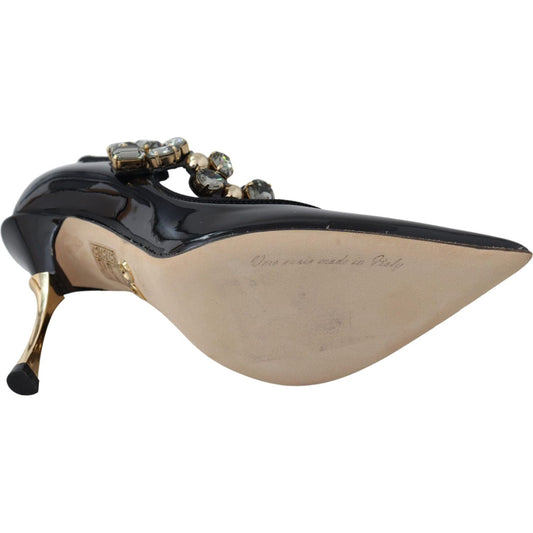 Dolce & Gabbana Elegant Black Leather Crystal Pumps Dolce & Gabbana Rosy Brown