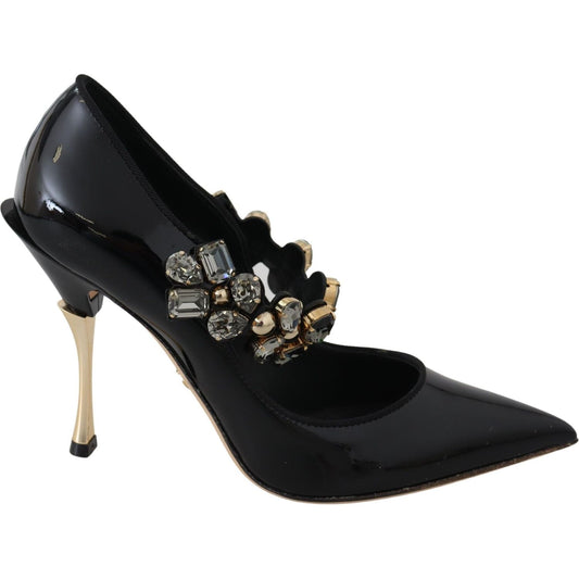 Dolce & Gabbana Elegant Black Leather Crystal Pumps Dolce & Gabbana Black