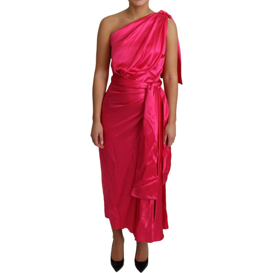 Dolce & Gabbana Elegant Fuchsia Silk One-Shoulder Wrap Dress Dolce & Gabbana Brown