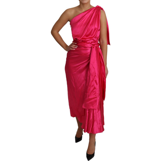 Dolce & Gabbana Elegant Fuchsia Silk One-Shoulder Wrap Dress Dolce & Gabbana Brown