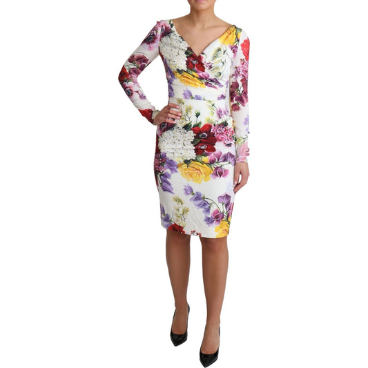 Dolce & Gabbana Elegant Floral Sheath Silk Dress Dolce & Gabbana Gray