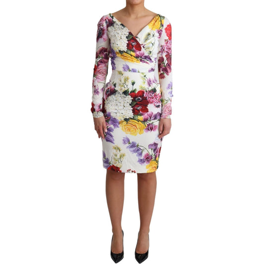 Dolce & Gabbana Elegant Floral Sheath Silk Dress Dolce & Gabbana Gray